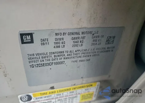 2012 Chevrolet Malibu 1Lt z USA, uszkodzony, nr VIN 1G1ZC5E03CF166687